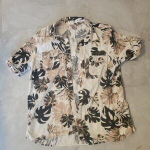 White Stag Khaki, Black and Green Short Sleeve Linen Button Down , Size L